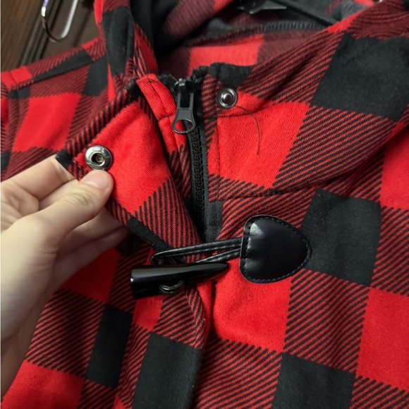Red and Black Plaid Toggle Coat - Picture 3 of 3
